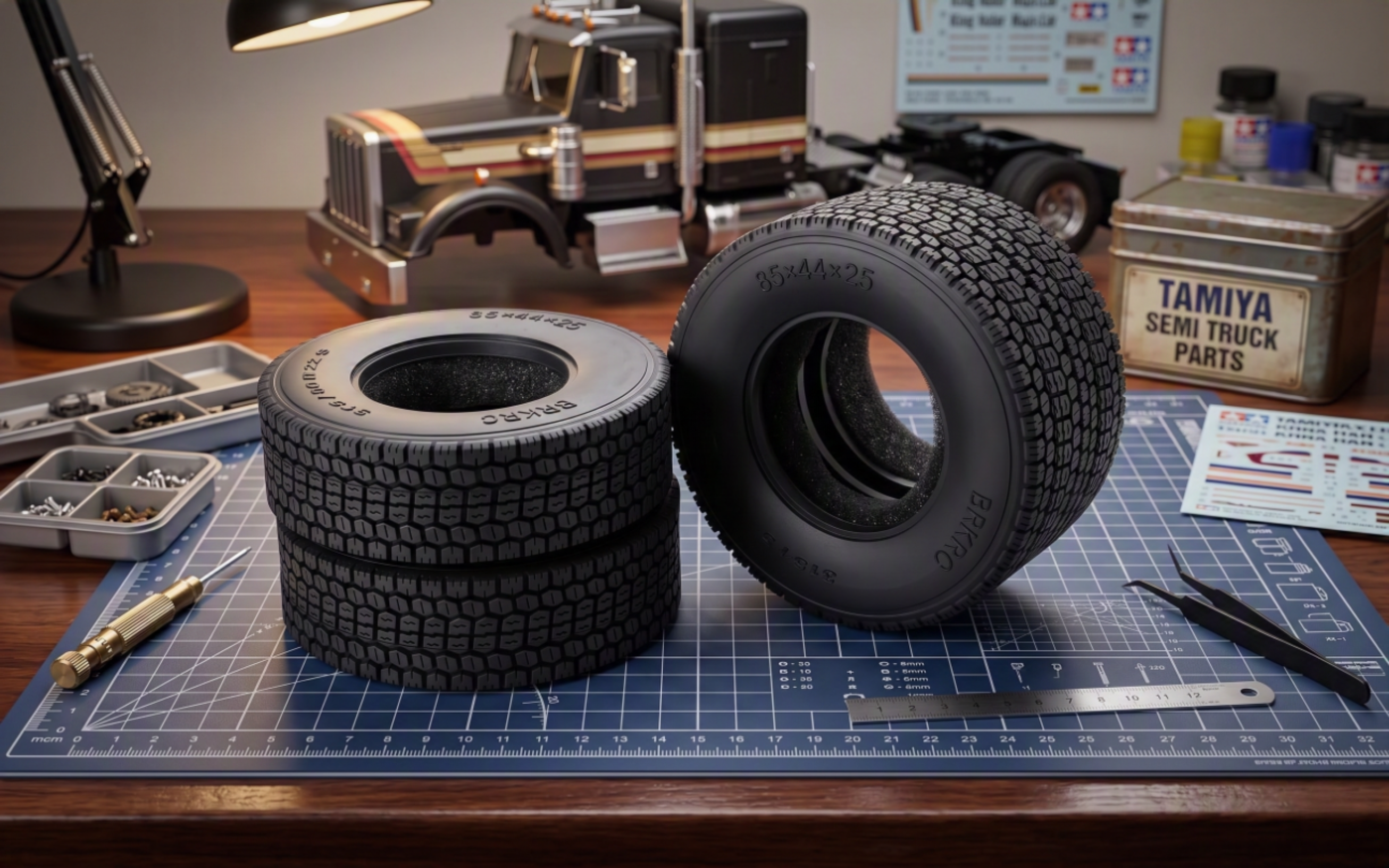 4-Pack 25mm RC Rubber Tires for 1/14 Tamiya Trucks & Trailers