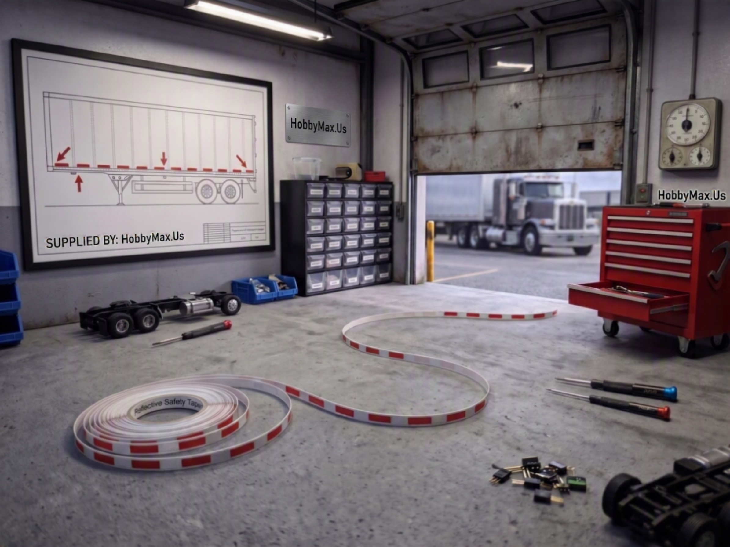 1/14 Scale RC Semi-Trailer Reflective Safety Tape (Red & White Segmented) 48"