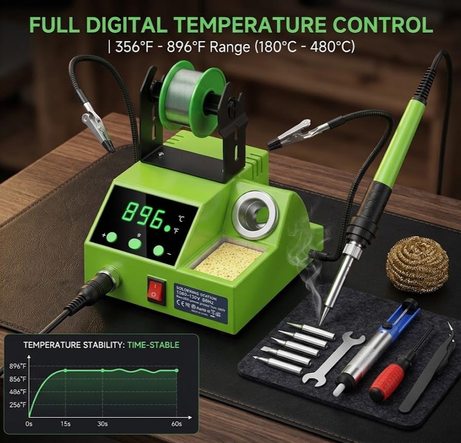 Soldering Station, 100W Digital Display Soldering Iron Station Kit with 2 Helping